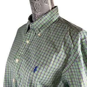 Polo Ralph Lauren Shirt Men's Plaid Button Down Short Sleeve Green Size Large